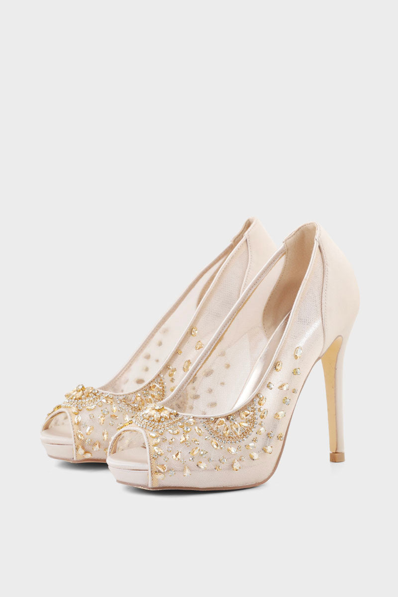 Party Wear Peep Toes I44497-Ivory